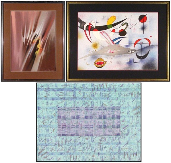 Vance Larson, Van Miro & Hammeims (three): VERTEX #4, color pastel on paper, signed lower right, 23 x 17"; Together with Van Miro, UNTITLED, color lithograph, signed in pencil, artist's proof aside from a numbered edition, sight 21 ¾ x 28 ½"