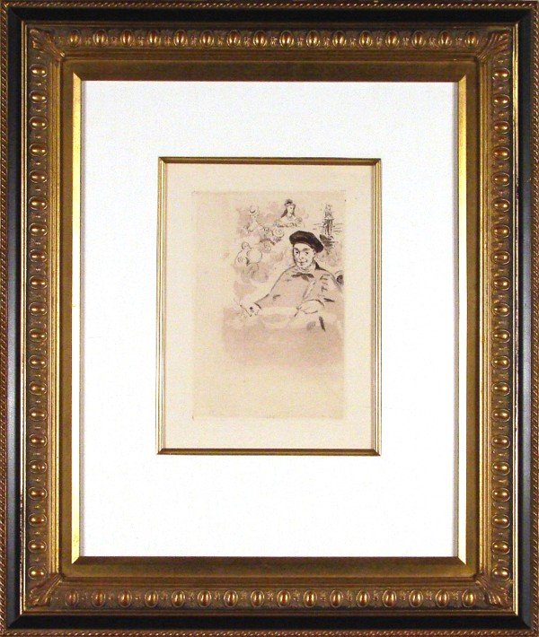 Edouard Manet (1832-1883) French: LES BALLADES (H.82), etching on chain laid paper, from an edition after the beveling of the plate, image 9 ¼ x 6 ½", full margins, framed.