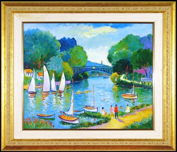 Jean-Claude Picot (b. 1933) French: BAIGNADE EN AUTOMNE, oil painting on canvas, signed lower right, 19 ¾ x 24", framed.