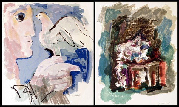 Abraham Rattner (1895-1978) American (two): NOAH AND THE DOVE, 1975; THE CLOWN, 1971, a pair color lithographs, each signed in pencil, from the numbered editions of 100, images 19 ¼ x 17" & 20 ¾ x 16 ¼", both with full margins, soft handling