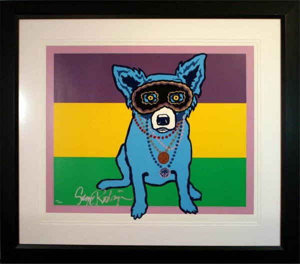 George Rodrigue (20th Century) Cuban: BLUE DOG, color lithograph, signed in pencil, from the numbered edition 225, image 24 x 28 ½", full margins, framed, small discoloration spot lower right, otherwise in good condition.