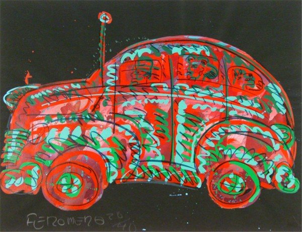 Frank Romero (b. 1941) Mexican/American: SEDAN, color screenprint, signed in pencil, from the numbered edition 40, sheet 19 ¾ x 20 ¾", with Aztlan blindstamp lower right.