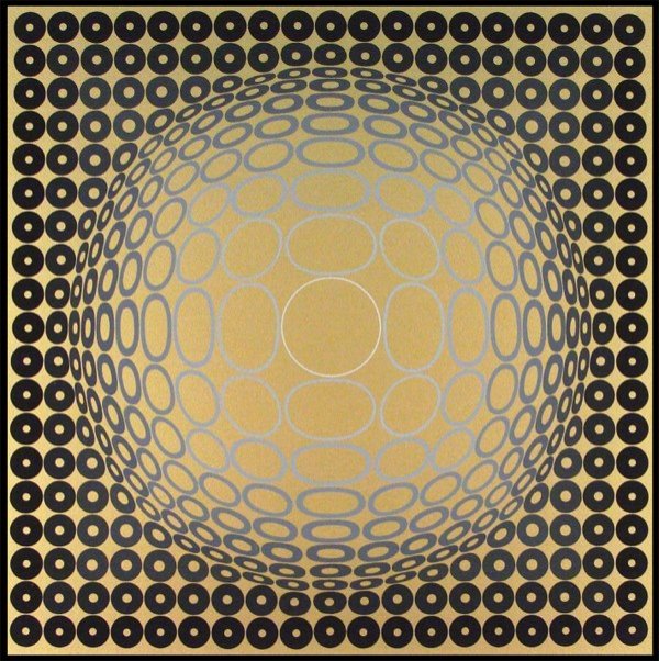 Victor Vasarely (1908-1997) Hungarian: UNTITLED from the NOBEL PRIZE portfolio, color screenprint, signed in pencil, from the numbered edition 100, image 20 x 20", full margins, mild toning, a little discoloration lower left corner, otherw