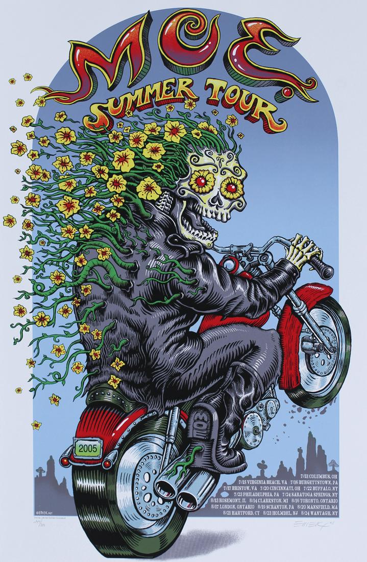 Emek (20th/21st Century) American: MOE SUMMER TOUR, 2005, color screenprint, signed and dated and numbered 249/ 300 in pencil, artist’s blind stamp lower left, sheet 31 x 20 ½”.