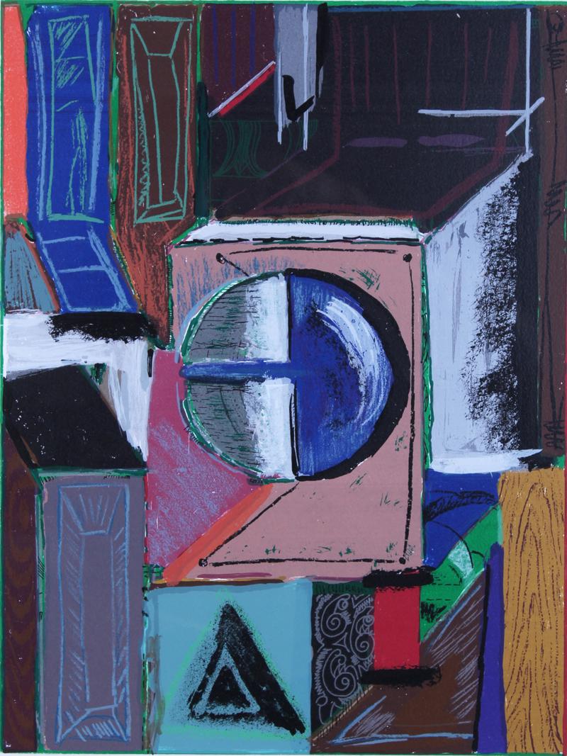 Greg Gronowski (20th Century): ILLUMINATI I, color screenprint, signed and titled and numbered 63/150 in pencil, image 16 x 12”, full margins, frame 30 ¾ x 26 ¾” with glass.