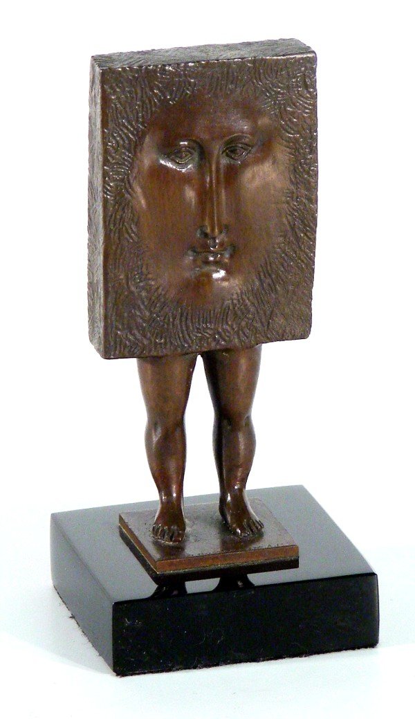 Sergio Bustamante (b. 1942) Latin American: BUST OF MAN, 1996, cast and patinaed bronze sculpture, signed and inscribed artist's proof, 5 ¼" tall, mounted to marble base.