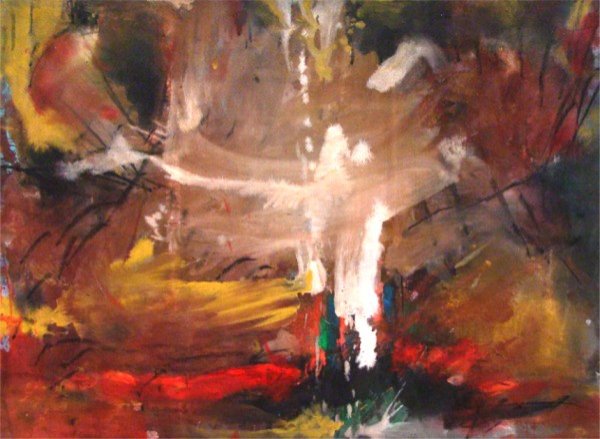 Jerry Concha (b. 1935) American: OO-WA-TIE, 1980, acrylic painting on canvas, titled, signed and dated on verso, 29 ½ x 40".