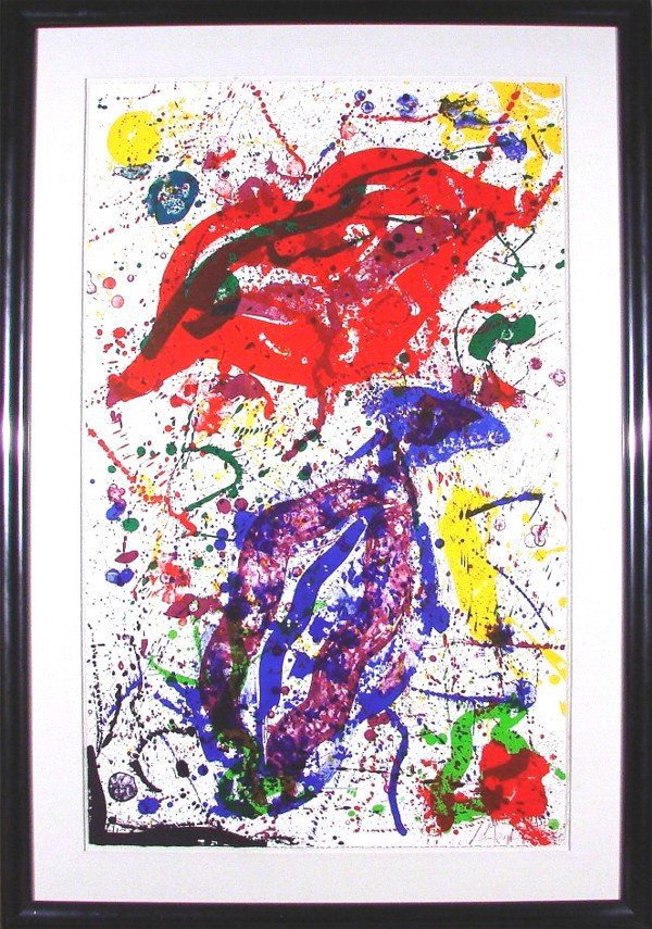 Sam Francis (1923-1994) American: UNTITLED (L.278; SF.329), 1988, color lithograph, signed in pencil, from the numbered edition 50, sheet 45 x 28", printed by George Page, published by the Litho Shop, framed, speckle lower right, inco