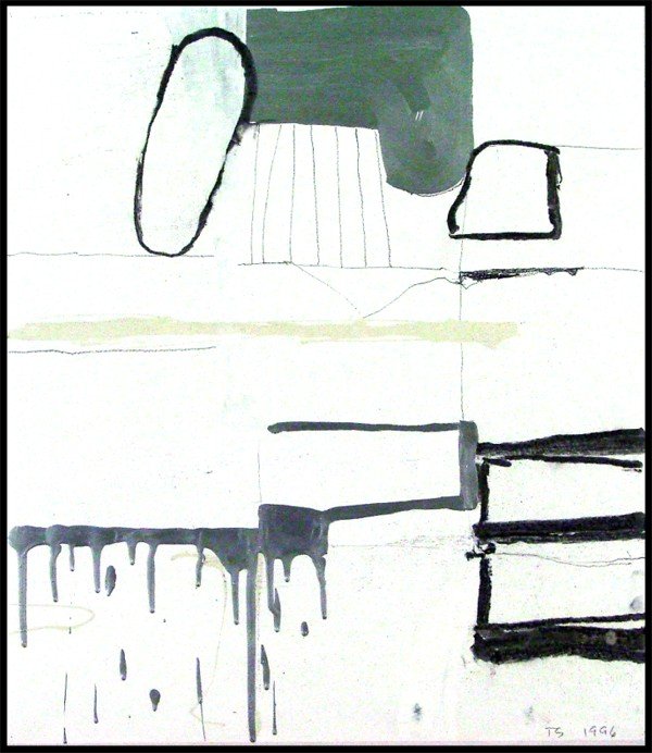 Tom Savage (b. 1953) American: UNTITLED GRAY, 1996, acrylic, charcoal and graphite on paper, initialed and dated lower right, 22 x 19", in good studio condition as received from the artist.