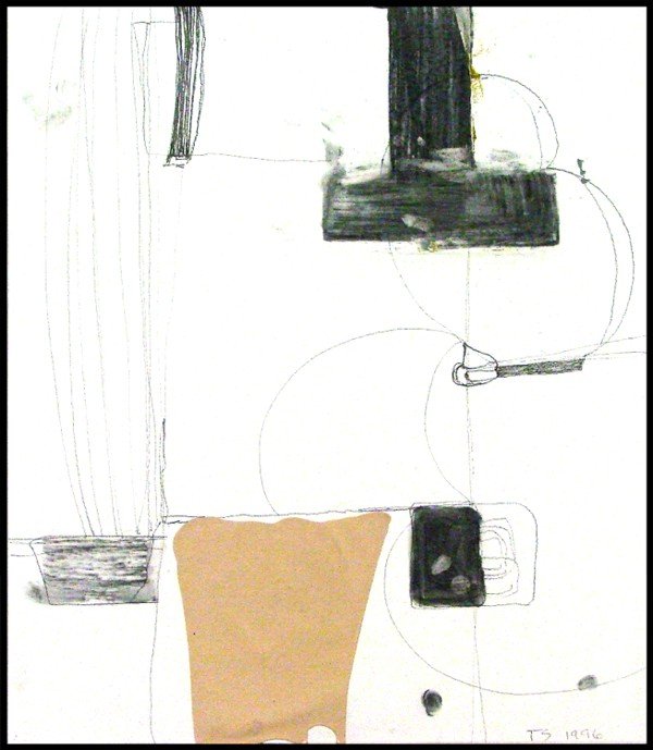 Tom Savage (b. 1953) American: UNTITLED GOLD, 1996, acrylic, charcoal and graphite on paper, initialed and dated lower right, 22 x 19", in good studio condition as received from the artist.