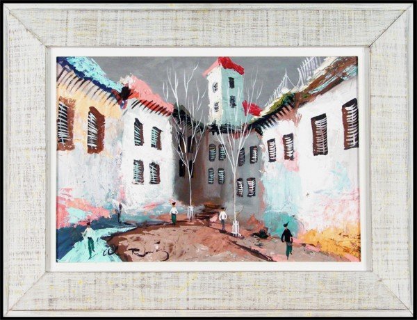 Alberto Ruiz Vela (1920-2006) American: COURTYARD, oil painting on Masonite, signed lower left, 15 x 22", framed, small amount of flaking, minor surface soiling, otherwise in good condition.