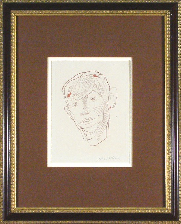 Jacques Villon (1875-1963) French: PORTRAIT, color etching, signed in pencil, from an unnumbered edition, plate 8 ½ x 6 ½", full margins, fainted toned from previous framing, otherwise in good condition.