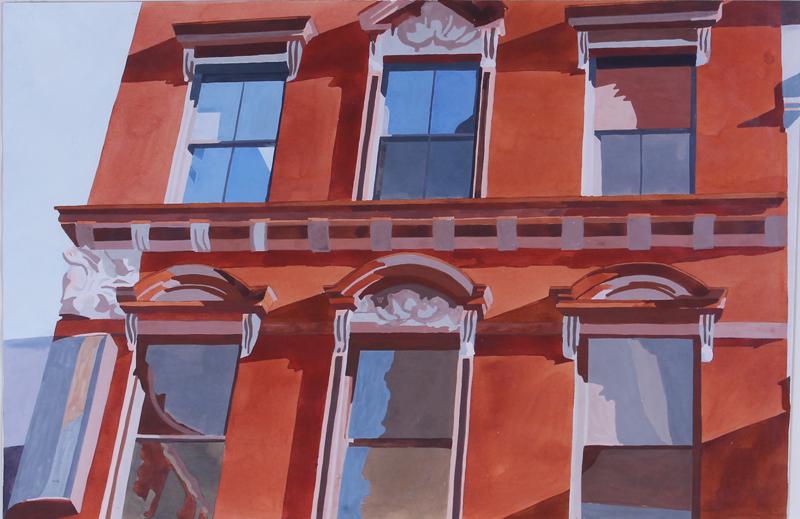 Denise Green (b. 1946) Australia New York: UNTITLED, gouache on paper hinged onto card, signed in pencil on card, paper 16 ½ x 25”, sight of card 19 x 27 ½”, frame 26 x 34 ¼” with glass. Provenance: Holly Solom