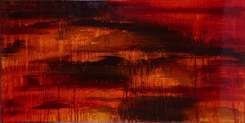 Peri Gutierrez (b. 1972) Santa Barbara: PACIFIC SUNSET, 2006, mixed media, oil and acrylic painting on canvas, signed lower center, signed and dated on stretcher bar, 24 x 48”.