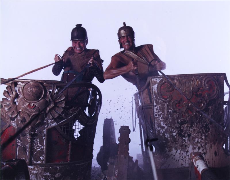 Bert Stern (1929-2013) New York: FRANK SINATRA & DEAN MARTIN IN THE BEN HUR CHARIOT RACE, for LIFE magazine December 20th, 1963, color photograph artist? mounted to board with photographer’s label on verso of board, file no. 66