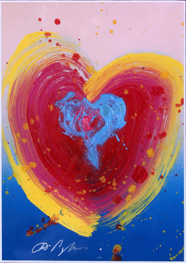 Dominic Pangborn (b. 1952) Korean American: TALE OF A HEART, 2019, acrylic painting on aluminum, signed lower left, 7 x 5”, frame 20 ½ x 18 ½” with Plexiglas. Provenance: Park West with certificate of authenticity.