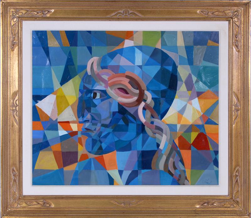 Endre Szasz (1926-1995) Hungarian: PROFILE, oil painting on paper, signed lower right, sight 20 x 24 ¼”, hand-carved custom frame 28 x 32”.