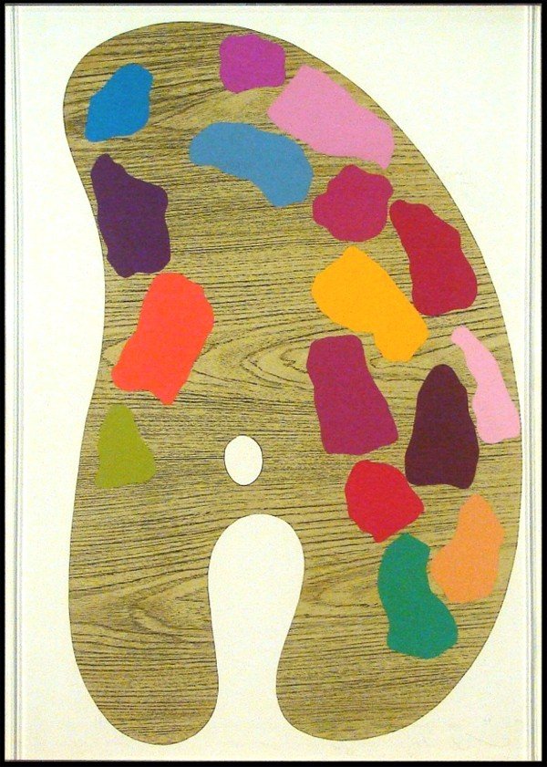 Jim Dine (b. 1935) American: FOUR PALLETTES #1, 1969, color screenprint paper stock laminated to wood panel, signed in pencil, from the numbered edition 75, published by Petersberg Press, publisher's stamp on verso of wood, sheet