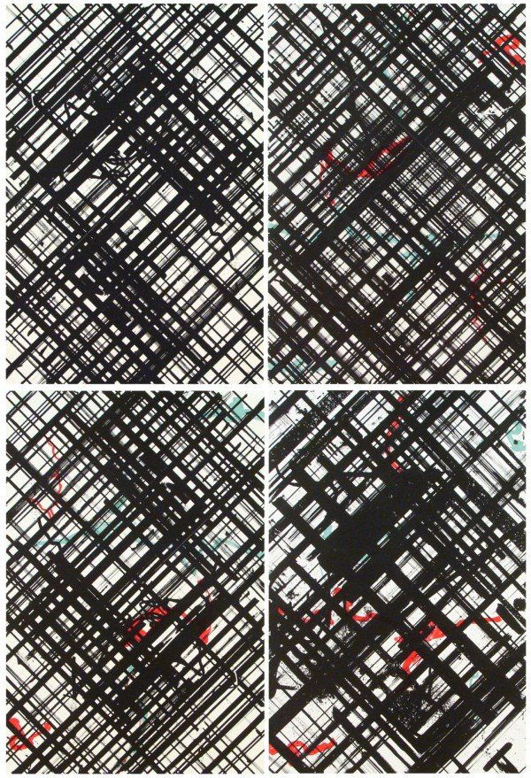 Ed Moses (b. 1926) American (four): UNTITLED #1, #2, #3, #4, 1988, four color lithographs, each signed in pencil, from the numbered editions 25 and 3 hors commerce, images 23 ½ x 16", sheets 33 x 25 ¼", soft handling creases, pale ton