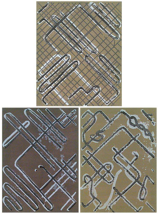 Ed Moses (b. 1926) American (three): ELOI-VADOR #1, #2, #3, 1988, three color etchings with intaglio, each signed in pencil, from the numbered editions 75, images 18 x 13" & 12 ½ x 10 ½", sheets 30 x 22", a few soft handling creases vi