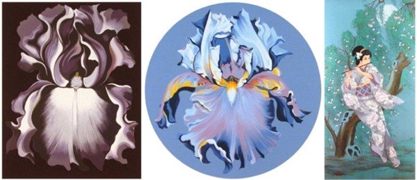 Lowell Nesbit & Carolyn Young (three): FLOWER; WHITE IRIS & VIOLET, a pair of color screenprints, each signed in pencil, from the numbered editions 200, the first 24" diameter, the second image 30 x 23 ½", both with full margins, creases 