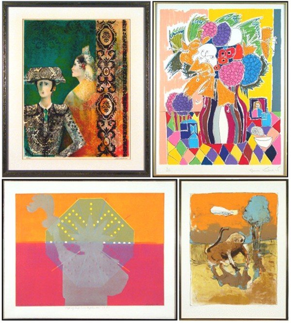 Antonio Rivera, Gloria Vanderbilt, H. B. Zeitlen &: MATADOR & SENORITA, color lithograph, signed in pencil, from the numbered edition 375, image 21 x 16", full margins, published by The Collector's Guild, framed, discoloration in margins at mat; Togeth