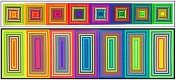 Francisco Sobrino (b. 1932) Spanish (four): UNTITLED, four color screenprints (three images) on thin plastic stock, each signed in pen, from the numbered editions 200, two (same image) 6 x 47", the third image 11 ¾ x 41", the four image 8 ½ x