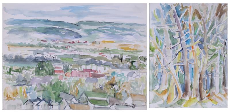 Yolanda Fusco (1920-2009) New York Czech Republic (two): VIEW OF A TOWN; WOODED LANDSCAPE, two watercolors on paper, each signed lower right, sheets 18 x 24” & 24 x 18”, latter framed with glass 29 ½ x 23 ½” and New York framers 