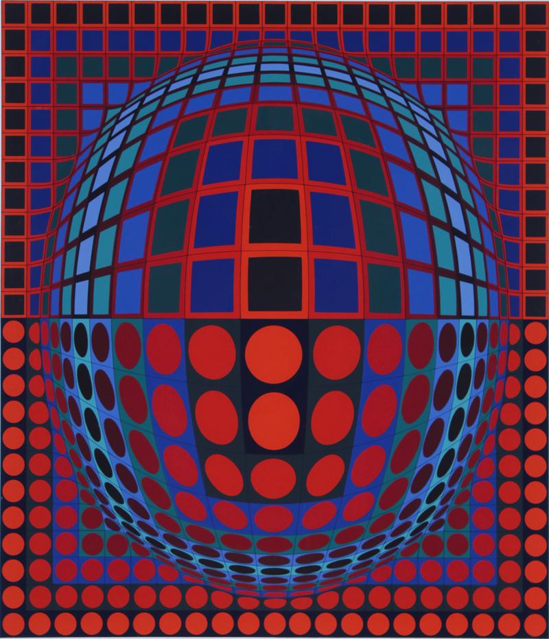 Victor Vasarely (1906-1997) Hungarian: GLOBE, color screenprint, signed and inscribed EA (Epreuve d’Artiste/Artist’s proof) in pencil, image 20 ½ x 18”, full margins, frame 35 ½ x 28” with Plexiglas.