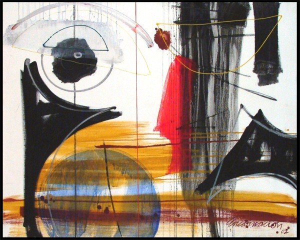 Ronaldo Encarnacion (b. 1973) Cuban: UNTITLED, acrylic painting on canvas, signed lower right, 31 ½ x 39 ½", stretcher bar impression, few surface scuffs, otherwise in good condition.