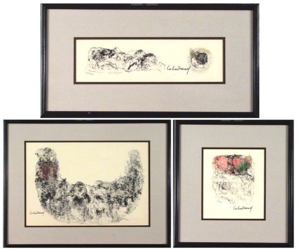 Lebadang (b. 1922) Vietnamese/ French (three): LE CHAVAUX, three color lithographs with hand-colored feathers, one embossed, each with a stamp of the artist's signature, from the numbered editions 250, sights 8 x 7", 4 x 14", 12 ½ x 18 ½", all f
