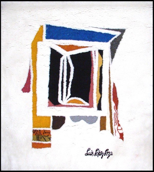 Luis Lopez Loza (b. 1939) Mexican: UNTITLED, hand-woven dyed wool tapestry, 72 x 65", signature in design, from the numbered edition 12, a couple surface discoloration, otherwise in good condition.