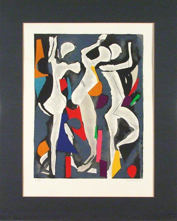 Marino Marini (1901-1980) Italian: LES SACRE DU PRETEMPS, plate 8, (G.L121), 1974, color lithograph, signed in pencil, from the numbered edition 75, image 29 ½ x 15 ¼", full margins, printed by Mourlot, published by XXe Siecle, frame