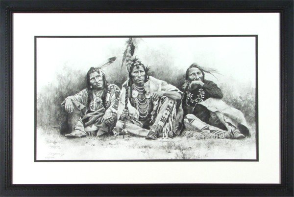 Howard A. Terpning (b. 1927) American: SPECTATORS, 1980, offset lithograph, signed in pencil, from the numbered edition 1000, sight 15 ½ x 27 ¾", framed with glass.
