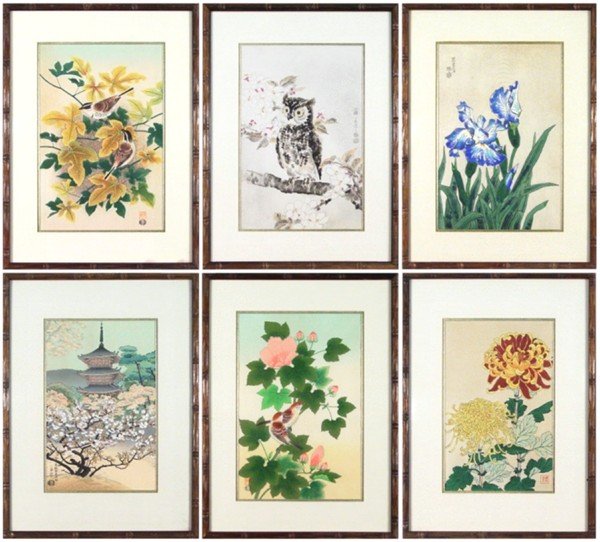 Ukiyo-E (modern printings) (six): A collection of six Ukiyo-E color woodblock prints, all from later printings, all with character stamps, sights 15 ½ x 10 ¼", all framed and published by the Collectors Guild. (6)