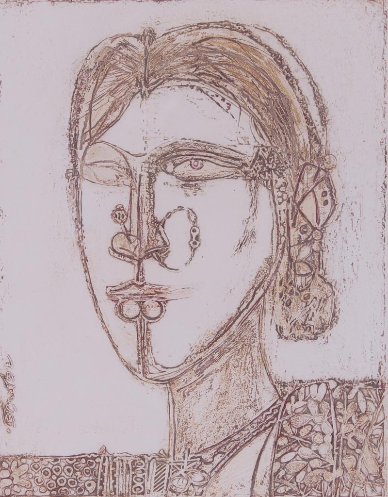 Artist Unidentified: PORTRAIT, 1992, color intaglio, signed and dated and inscribed in pencil, plate 12 x 9 ½”, sheet 22 ½ x 15”, frame 27 x 19 ½” with glass.