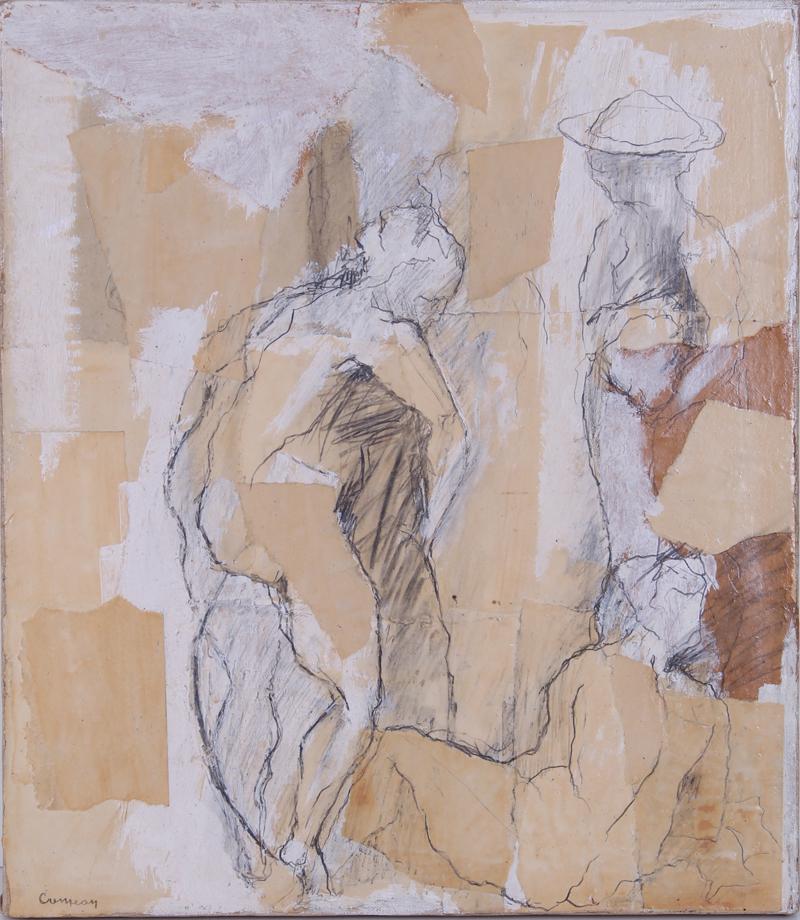 Robert Cremean (1932-1982) California: SCULPTURAL DRAWING, 1958, pencil and collage on canvas, signed lower left, 16 x 14”. Provenance: Paul Kanter Gallery, Beverly Hills.