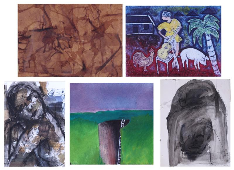 Bernard Damien, Renay Bermudez Castro, Karen Makoff,: Bernard Damien UNTITLED, 1989, collage and watercolor on paper, signed and dated lower right, with artistâ€™s Paris address label on verso, sight 5 ¾ x 7 ½”, frame 8 ½