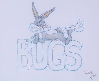 Warner Brothers Studios: Virgil Ross: BUGS BUNNY, original color pencil drawing on paper, signed lower right, sight 8 &frac34; x 11&rdquo;, with Choice Collectibles ASG certificate and stamp on back of frame 18 x 20 &frac14;&rdquo; with P