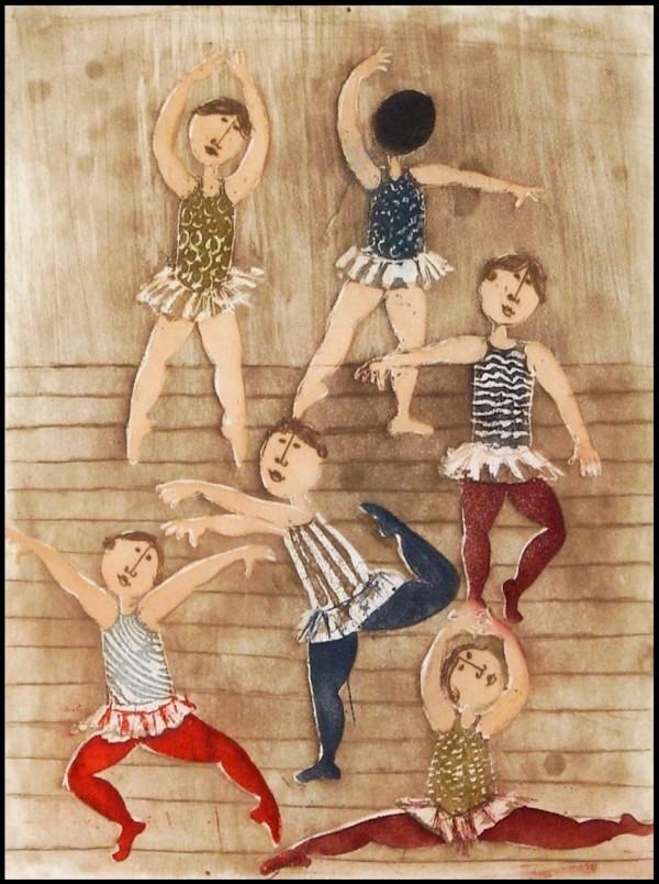 Graciela Rodo Boulanger (b. 1935) Bolivian: COURS DE DANSE from BALLERINES, 1973, color aquatint etchings on Japan paper, signed in pencil, from the Roman numeral edition 30, image 12 ½ x 9 ½", full margins, small archival tape hinges on vers