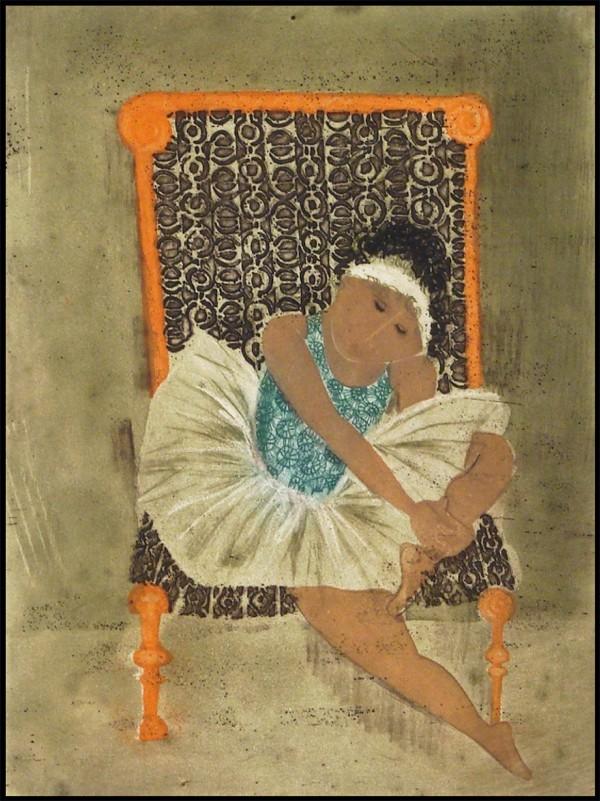 Graciela Rodo Boulanger (b. 1935) Bolivian: ENTRACTE from BALLERINES, 1973, color aquatint etchings on Japan paper, signed in pencil, from the Roman numeral edition 30, image 12 ½ x 9 ½", full margins, small archival tape hinges on verso, oth