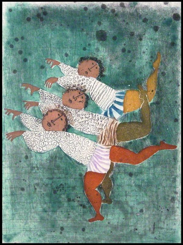 Graciela Rodo Boulanger (b. 1935) Bolivian: PAS DE TROIS from BALLERINES, 1973, color aquatint etchings on Japan paper, signed in pencil, from the Roman numeral edition 30, image 12 ½ x 9 ½", full margins, small archival tape hinges on verso,