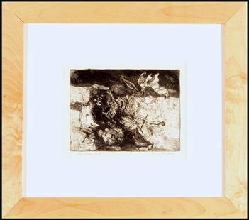 Masuo Ikeda (b. 1934) Japanese: THE NIGHT #2, 1957, etching, signed & dated in pencil, image 6 x 8”, sheet 8 ½ x 9 ¼”, framed. Auction Estimate $800/1200 Starting bid $200