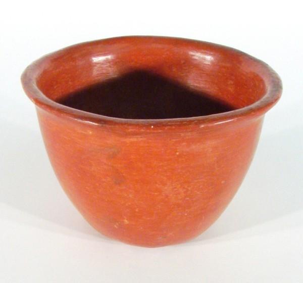 Native American: Maricopa redware Pottery (Early 2: Hand-made ceramic bowl with a fired and burnished red-paint finish, 3 ½" tall, 4 ½" mouth, archived "Maricopa" underneath, a few small chips, otherwise in good condition. From the collections of How