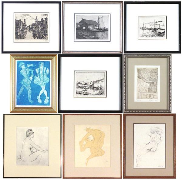 Print Collection (thirteen): A collection with six etchings by Alfonso Lopez Monreal, Edward Fernsten, Angie Whitson & others, each signed in pencil and from numbered editions, various smaller sizes all with full margins and fram
