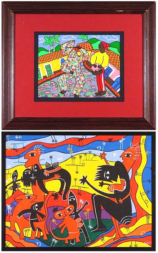 Sade (20th Century) Cuban & another (two): UNTITLED, oil painting on canvas, signed lower right, 19 x 25", framed, surface scuffs and small scratches, some surface soiling; Together with Cuban School (Arostica?), FESTIVAL DE LA DIA DE LOS REYE