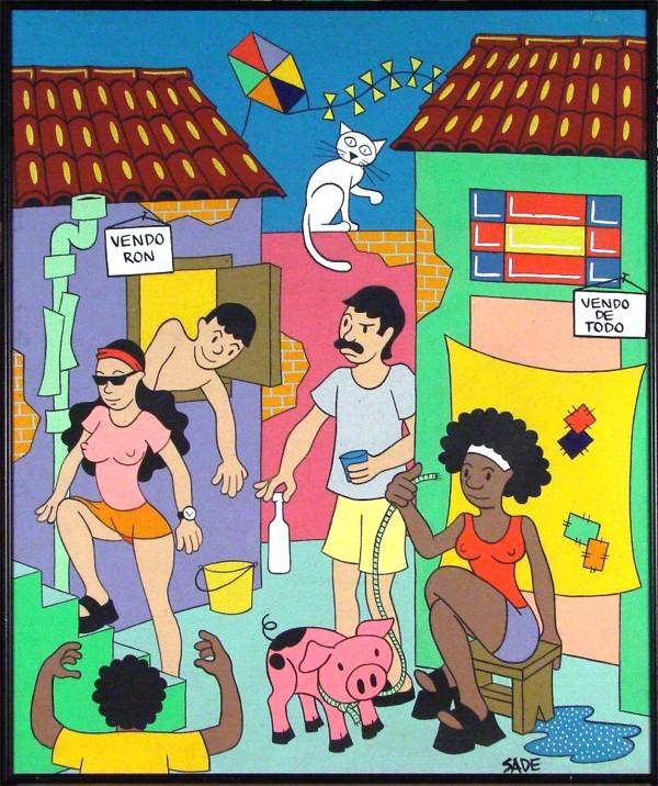Sade (20th Century) Cuban: CUBAN STREET, oil painting on canvas, signed lower right, 29 x 24 ½", framed, surface soiling, otherwise in good condition.