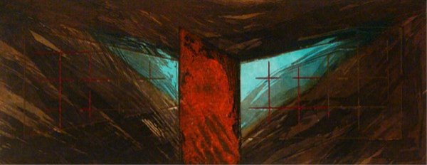 Laddie John Dill (b. 1943) American: UNTITLED #1 1988, color etching, signed in pencil, from the numbered edition 75, image 9 x 22 ½", sheet 22 x 30", a few soft handling creases in margins mainly visible in raking light, otherwise in g