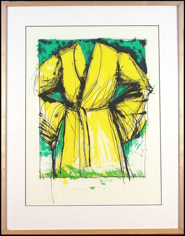 Jim Dine (b. 1935) American: YELLOW ROBE, 1986, color lithograph, signed in pencil, from the numbered edition 50, sight 25 x 19 ½", printed by the Graphic Arts Council at LACMA, framed with glass.