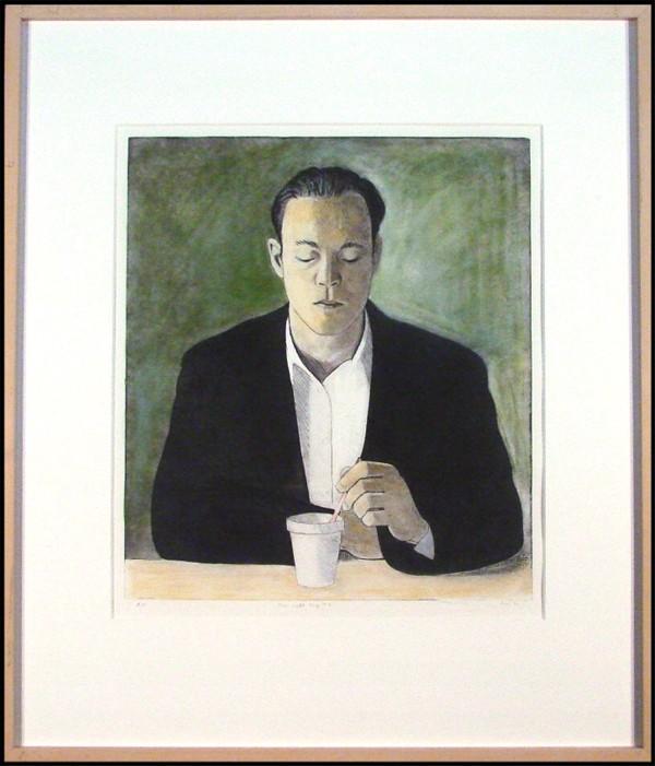 Dan McCleary (b. 1952) Californian: MAN WITH A CUP, #2, 1991, hand-colored etching with pastel, signed in pencil, artist's proof aside from the numbered edition, image 22 ¾ x 19 ¾", full margins, framed. Provenance: Tatistcheff Galler
